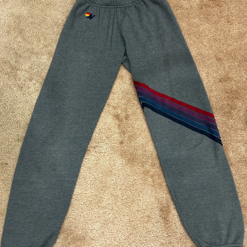 Aviator Nation Gray Track Pants with Red and Blue Stripes